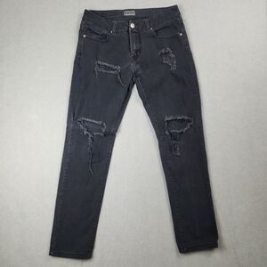 CJ Black Skinny Flex Jeans Black Womens Size 31 Distressed Holes Zip Stretch